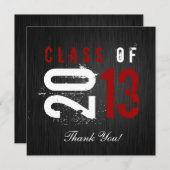 Elegant Black, White en Red Afstuderen Hartelijk d Bedankkaart (Voorkant / Achterkant)