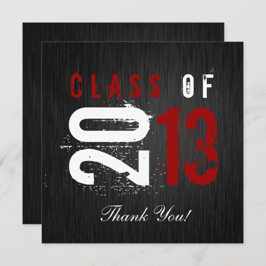 Elegant Black, White en Red Afstuderen Hartelijk d Bedankkaart (Voorkant / Achterkant)