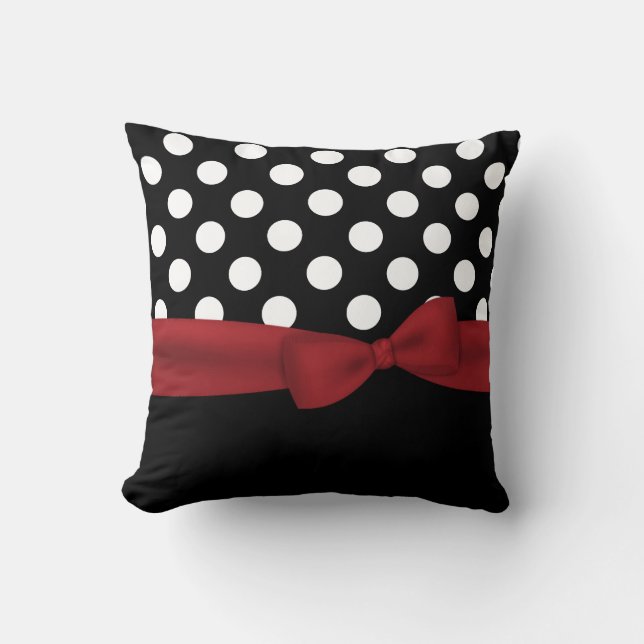 Elegant Black, White en Red Monogram Pillow Kussen (Voorkant)