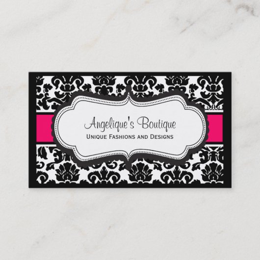 Elegant Black White en roze Damask Visitekaartjes (Voorkant)