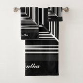 Elegant Black White en Silver Geometric Squares Bad Handdoek (Insitu)