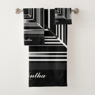 Elegant Black White en Silver Geometric Squares Bad Handdoek