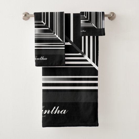 Elegant Black White en Silver Geometric Squares Bad Handdoek (Insitu)