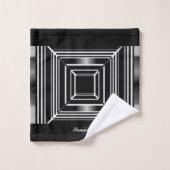 Elegant Black White en Silver Geometric Squares Bad Handdoek (Wasdoekje)
