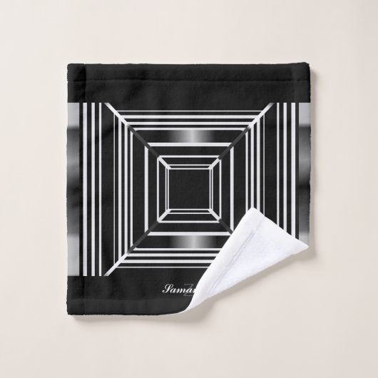 Elegant Black White en Silver Geometric Squares Bad Handdoek (Wasdoekje)
