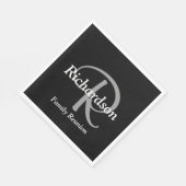 Elegant Black White en Silver Grey Monogrammen Servet (Hoek)