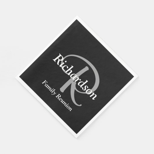 Elegant Black White en Silver Grey Monogrammen Servet (Hoek)