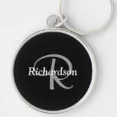 Elegant Black White en Silver Grey Monogrammen Sleutelhanger (Voorkant)