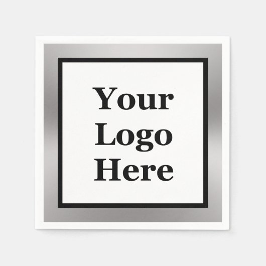 Elegant Black White en Silver Uw Logo hier Servet (Voorkant)