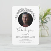 Elegant Black White Eucalyptus Fotosympathie Bedankkaart (Staand voorkant)