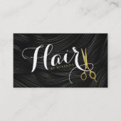 Elegant Black White Faux Gold Scissors Hair Salon Afsprakenkaartje (Voorkant)