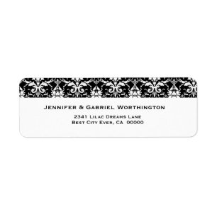 Elegant Black White Feather Damask Wedding Etiket
