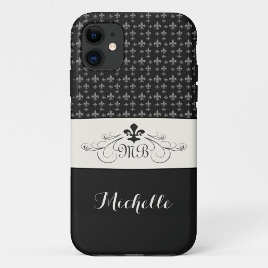 Elegant Black White Fleur de Lis Case-Mate iPhone Case (Achterkant)