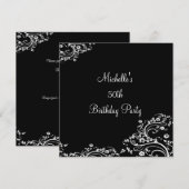 Elegant Black & White Floral 50th Birthday Party Kaart (Voorkant / Achterkant)