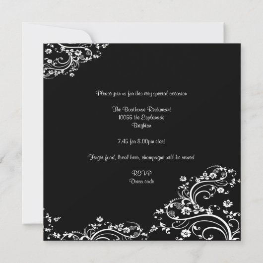 Elegant Black & White Floral 50th Birthday Party Kaart (Achterkant)