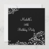 Elegant Black & White Floral 50th Birthday Party Kaart (Voorkant)