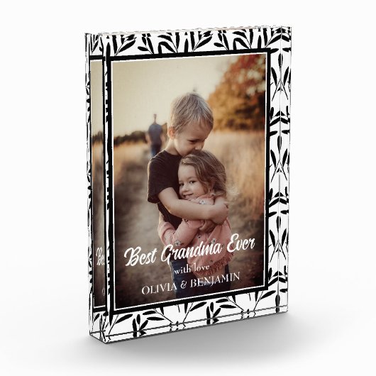 Elegant Black & White Floral Best Grandma Ever Fotoblokken (Links)