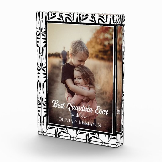 Elegant Black & White Floral Best Grandma Ever Fotoblokken (Rechts)