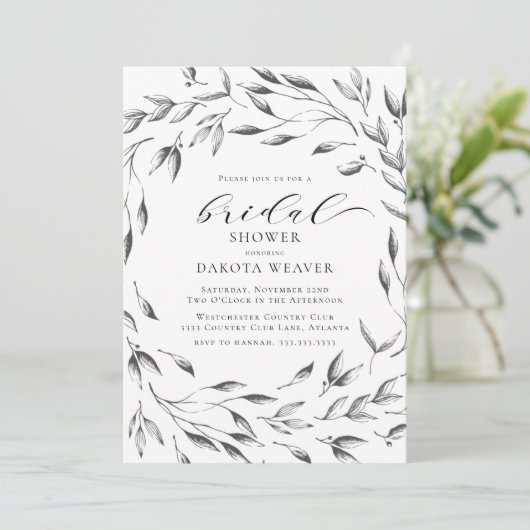 Elegant Black White Floral Botanical Vrijgezellenf Kaart (Staand voorkant)