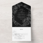 Elegant Black White Floral Botanical Wedding All In One Uitnodiging (Binnen)