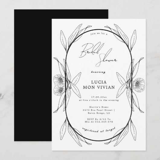 Elegant Black & White Floral Capsul Vrijgezellenfe Kaart (Voorkant / Achterkant)