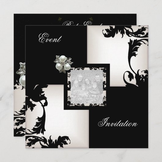 Elegant Black White Floral Check Pearl Jewel Kaart (Voorkant / Achterkant)