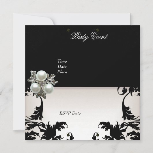 Elegant Black White Floral Check Pearl Jewel Kaart (Achterkant)