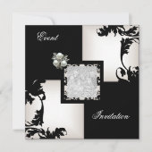 Elegant Black White Floral Check Pearl Jewel Kaart (Voorkant)