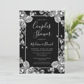 Elegant Black White Floral Couples Shower Kaart (Staand voorkant)