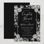 Elegant Black White Floral Couples Shower Kaart (Voorkant / Achterkant)