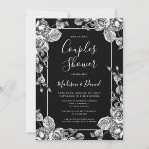 Elegant Black White Floral Couples Shower Kaart