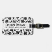 Elegant Black & White Floral Damascus 2 Monogramed Bagagelabel (Voorkant horizontaal)