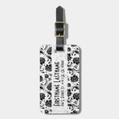 Elegant Black & White Floral Damascus 2 Monogramed Bagagelabel (Voorkant verticaal)