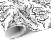 Elegant Black & White Floral Damaskers Cadeaupapier (Rol Hoek)