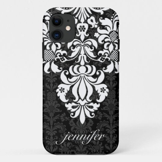 Elegant Black & White Floral Damaskers Case-Mate iPhone Case (Achterkant)