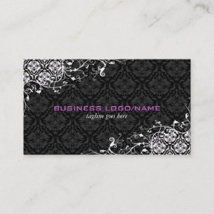 Elegant Black & White  Floral Damaskers Visitekaartje