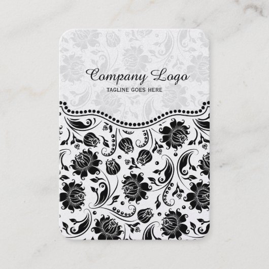 Elegant Black & White  Floral Damaskers Visitekaartje (Voorkant)