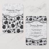 Elegant Black & White  Floral Damaskers Visitekaartje (Voorkant / Achterkant)