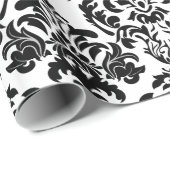 Elegant Black & White Floral DamasPattern Cadeaupapier (Rol Hoek)