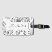 Elegant Black White Floral Design Name Script Bagagelabel (Voorkant (horizontaal))