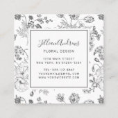 Elegant Black White Floral Design Professional Vierkante Visitekaartje (Achterkant)