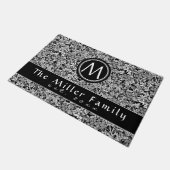 Elegant Black & White Floral | Familienaam en datu Deurmat (Schuin)