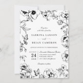 Elegant Black White Floral Garden QR Code Wedding Kaart (Voorkant)