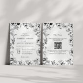 Elegant Black White Floral Garden QR Code Wedding Kaart