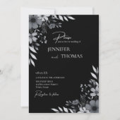 Elegant Black & White Floral Hand-Drawn Wedding Kaart (Voorkant)
