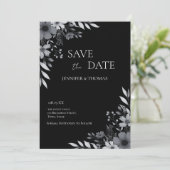 Elegant Black & White Floral Hand-Drawn Wedding Save The Date (Staand voorkant)