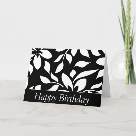 Elegant Black & White Floral Happy Birthday Kaart (Voorkant)