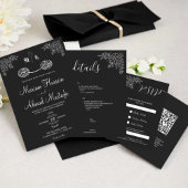 Elegant Black & White Floral Islamic Nikah Wedding Kaart