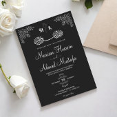 Elegant Black & White Floral Islamic Nikah Wedding Kaart