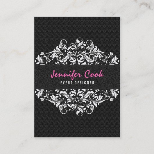 Elegant Black & White Floral Lace 2a Visitekaartje (Voorkant)